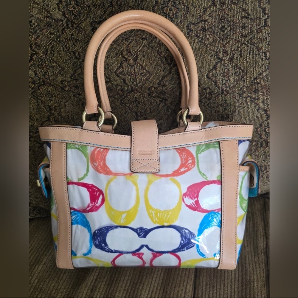 Coach Vintage Laminated Scribble Multicolor Signature Satchel - Picture 2 of 15